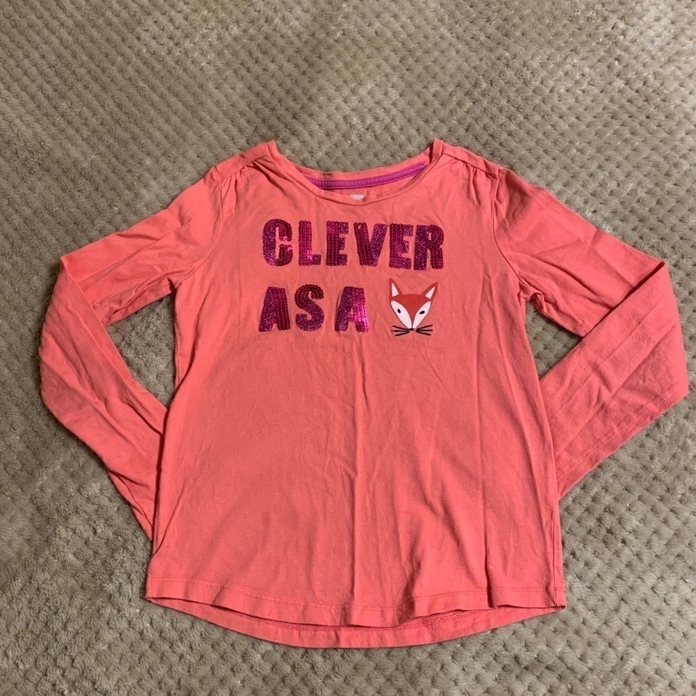 Gymboree Peach Sequin “Clever as a Fox” long sleeve T-shirt Top Size 12.